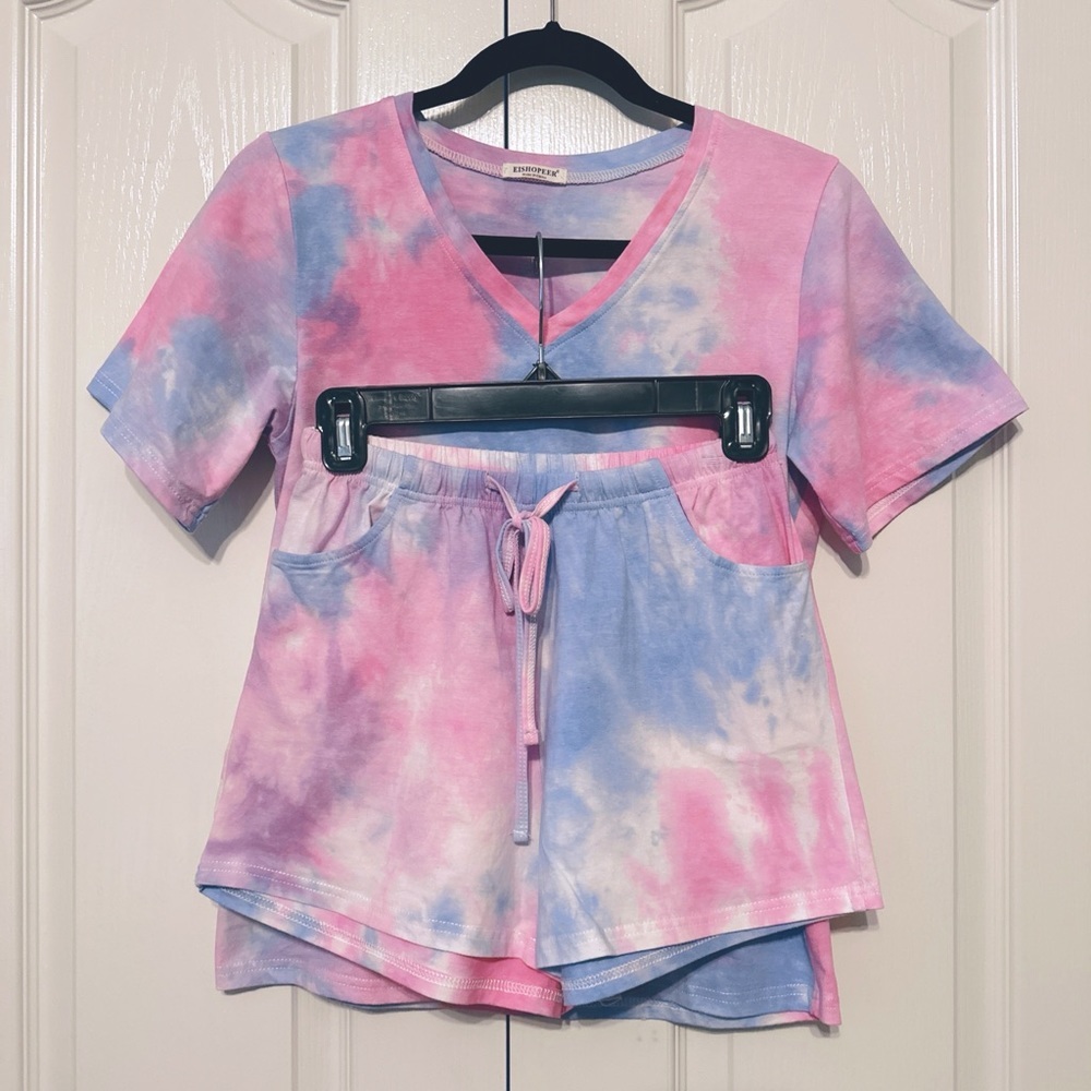 Eishopeer Tue Dye Lounge Pajamas Set Size XS Blue and Pink